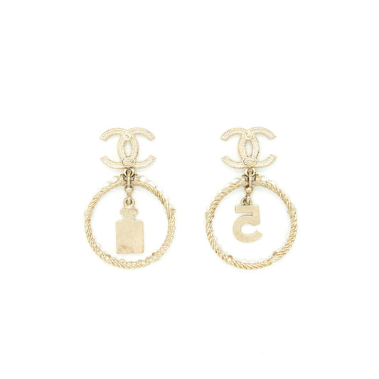 Chanel No.5 Perfume And Crystals CC With Pearl Round Earrings