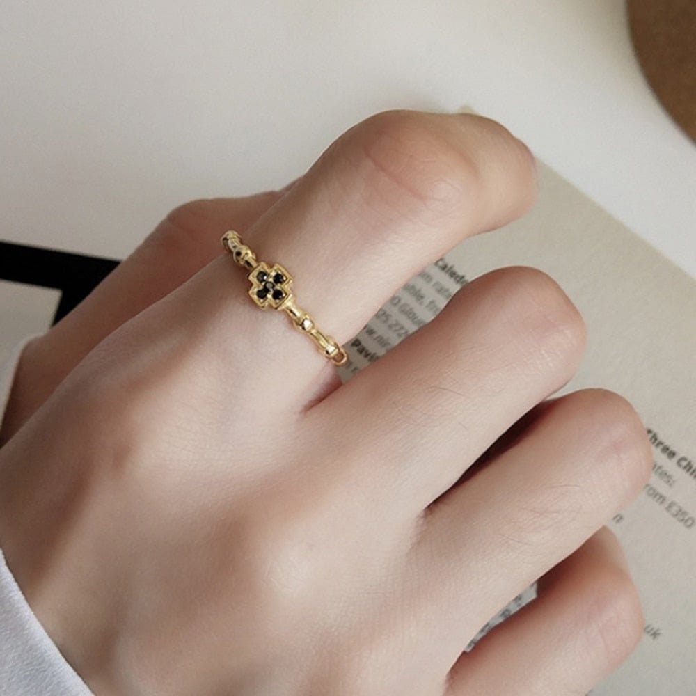 Black Crystal Cross Ring