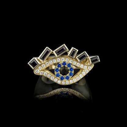 Black Crystal Evil Eye Ring