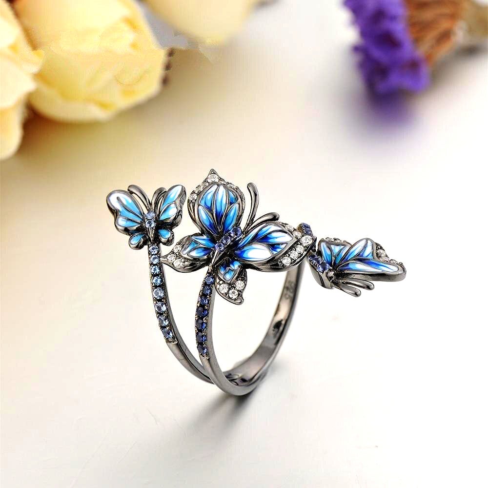 Blue Crystal Butterfly Ring