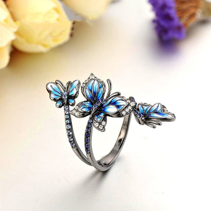 Blue Crystal Butterfly Ring