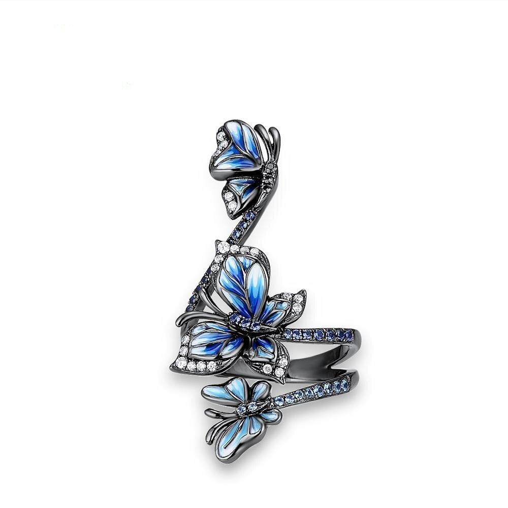 Blue Crystal Butterfly Ring