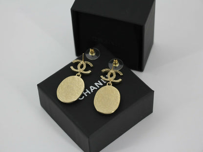 Chanel F21A Rhinestone CC Crown Dangle Stud Earrings