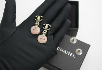 Chanel 09A Gripoix Pink Round Dangle Stud Earrings
