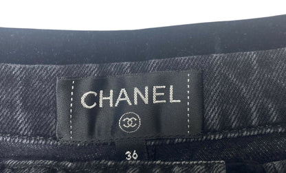 Chanel 20C Washed black velvet-trimmed cotton denim sailor boyfriend jeans FR 36