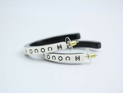 Chanel B22S Resin White Curved COCO Mark Hoop Stud Earrings