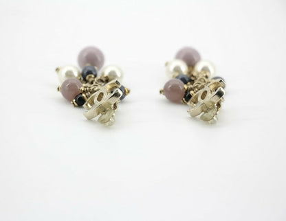Chanel A11P Imitation Pearl Purple Blue Grape String CLIP-on Earrings