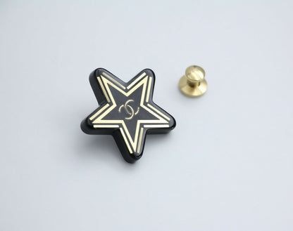 Chanel D21S Resin Black Gold Star Brooch