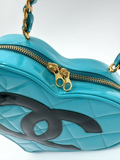 Chanel 1995 Vintage Barbie Blue & Black Heart Vanity Bag