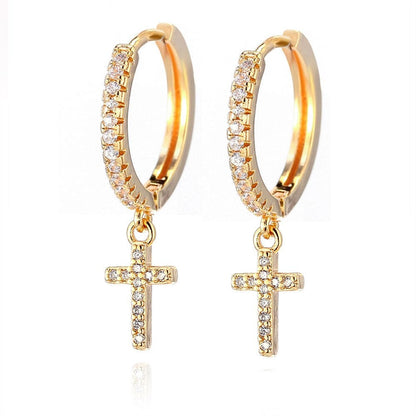Crystal Cross Drop Earrings