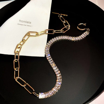 Crystal & Gold Chain Choker Necklace