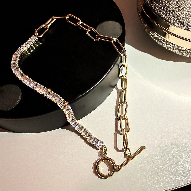 Crystal & Gold Chain Choker Necklace