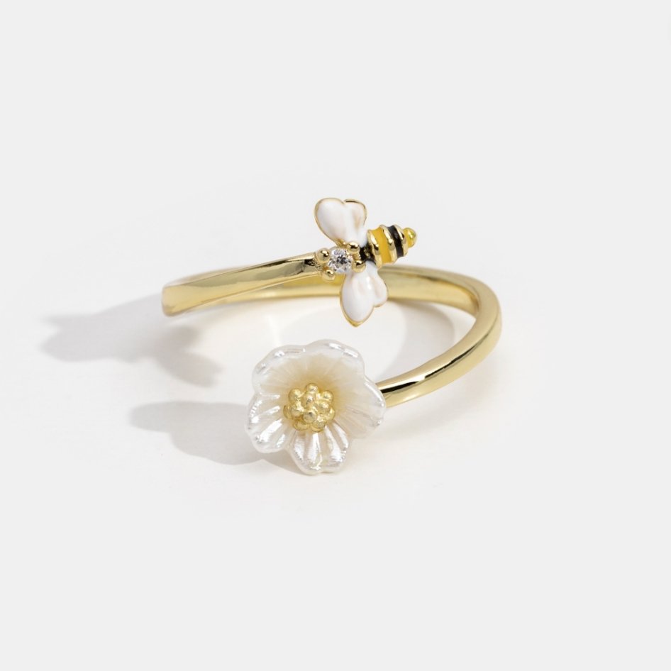 Crystal Honeybee Flower Ring