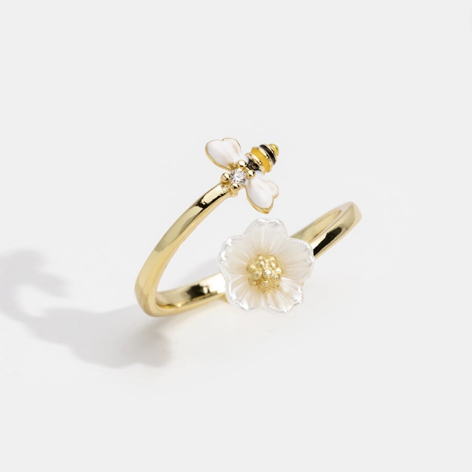 Crystal Honeybee Flower Ring