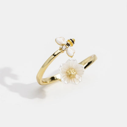 Crystal Honeybee Flower Ring