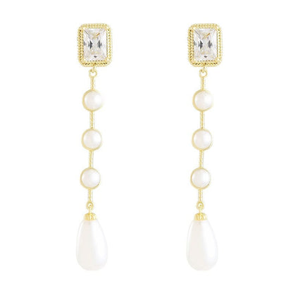 Crystal Pearl Tassel Earrings