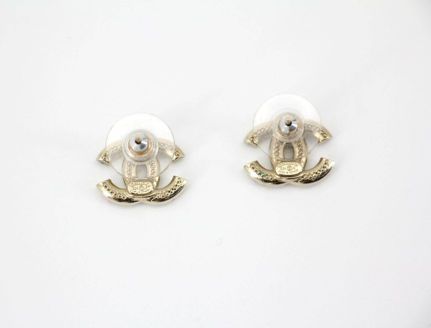 Chanel C21C Rhinestone Metal Multi-color Pebble Stud Earrings