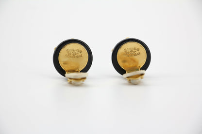 Chanel Vintage 96C Resin Dot Black Bean Clip-on Earrings