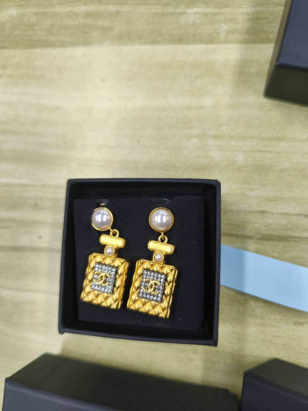 Chanel Perfume Bottle Pearl Strass Earrings