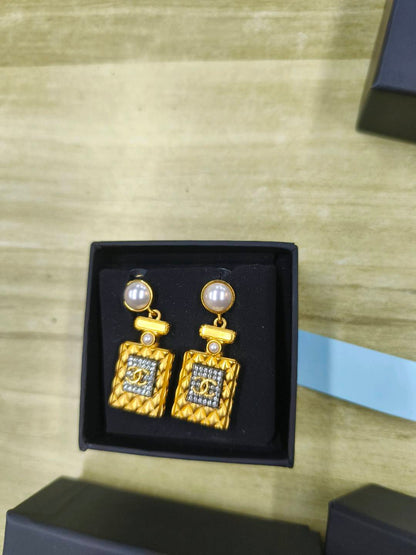 Chanel Perfume Bottle Pearl Strass Earrings