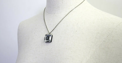 Chanel Vintage 10A Resin Transparent Square Black CC Pendant Necklace