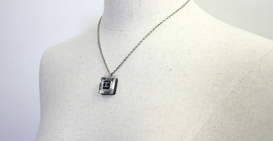 Chanel Vintage 10A Resin Transparent Square Black CC Pendant Necklace