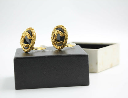 Chanel Vintage 93P Lava Black Gold Clip-on Earrings