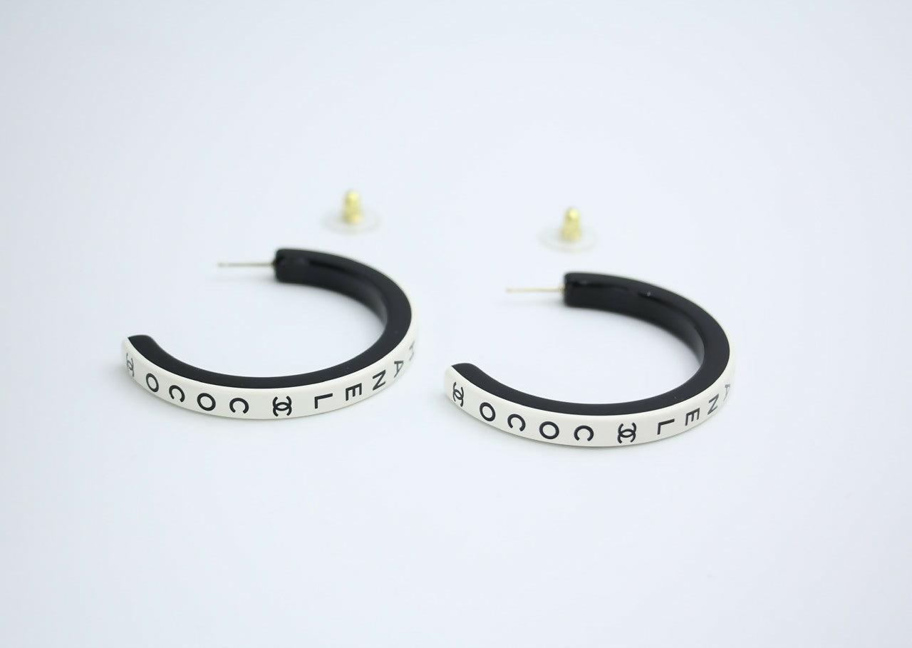 Chanel B22S Resin White Curved COCO Mark Hoop Stud Earrings