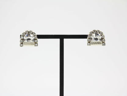 Chanel Vintage 00A Rhinestone White Ring Shape Stud Earrings