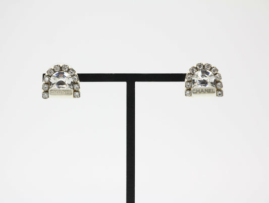 Chanel Vintage 00A Rhinestone White Ring Shape Stud Earrings