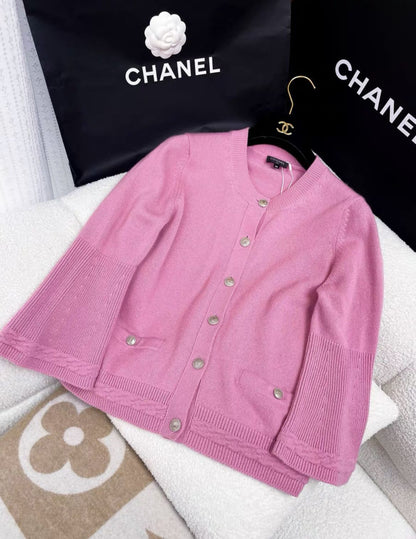 Chanel pink cashmere knitted cardigan