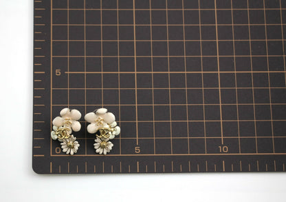 Chanel 10P Enamel Pink Camellia & Chrysanthemum Stud Earrings