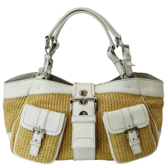 PRADA Paglia Vitello Daino Naturale Leather Satchel Bag Natural
