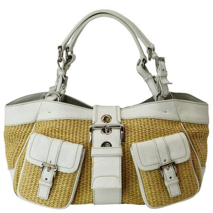 PRADA Paglia Vitello Daino Naturale Leather Satchel Bag Natural