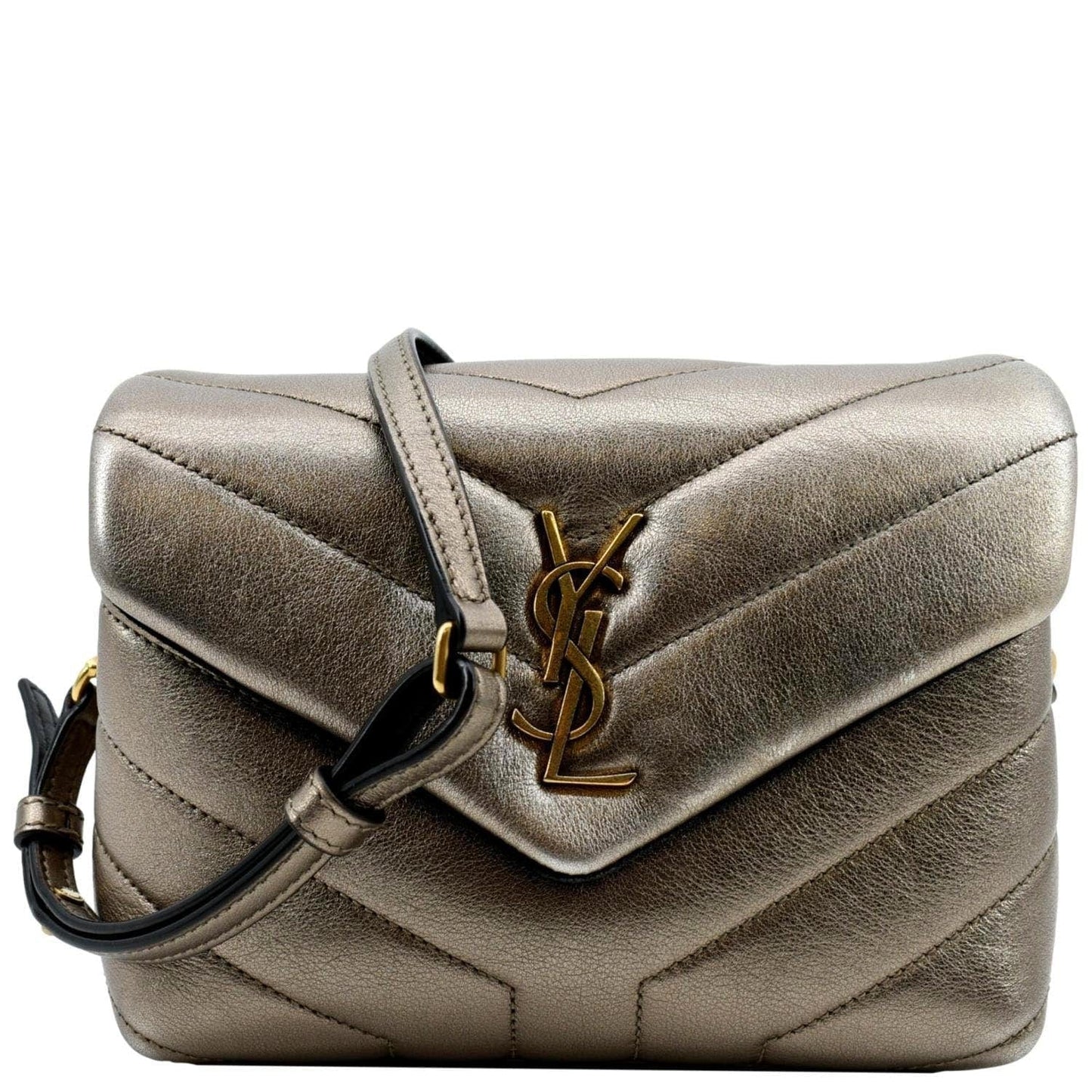 YVES SAINT LAURENT Loulou Toy Matelasse Leather Crossbody Bag Metallic Gold