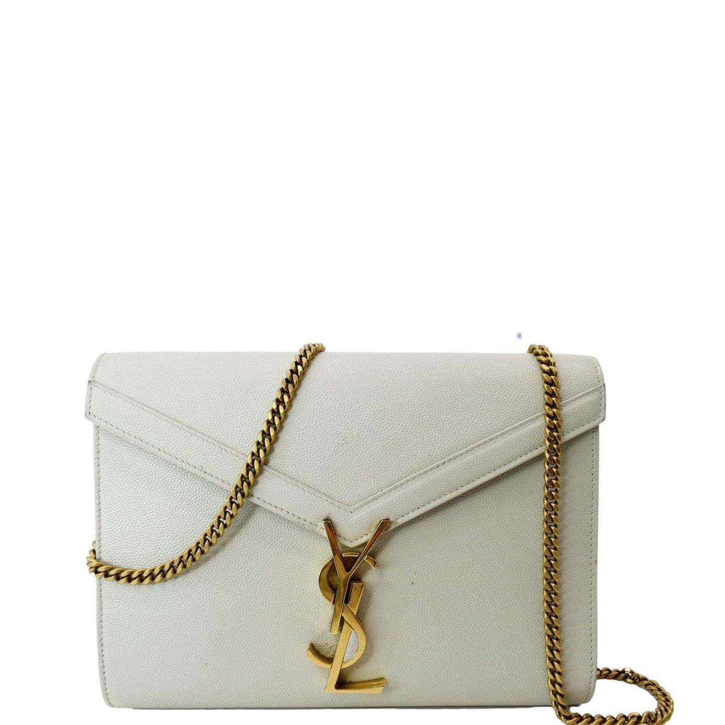 YVES SAINT LAURENT Cassandra Grain De Poudre Embossed Flap Crossbody Bag White