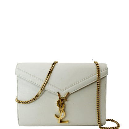 YVES SAINT LAURENT Cassandra Grain De Poudre Embossed Flap Crossbody Bag White