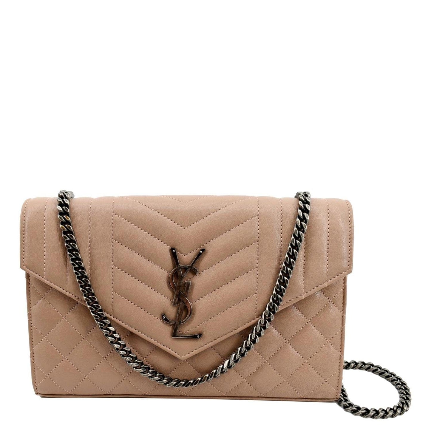 YVES SAINT LAURENT WOC Mixed Matelasse Leather Wallet Dark Beige