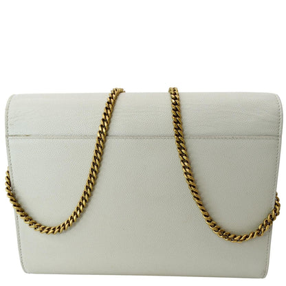 YVES SAINT LAURENT Cassandra Grain De Poudre Embossed Flap Crossbody Bag White