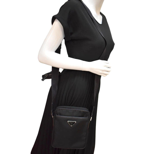 PRADA Re-Nylon Saffiano Leather Crossbody Bag Black