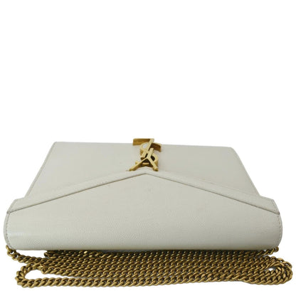 YVES SAINT LAURENT Cassandra Grain De Poudre Embossed Flap Crossbody Bag White