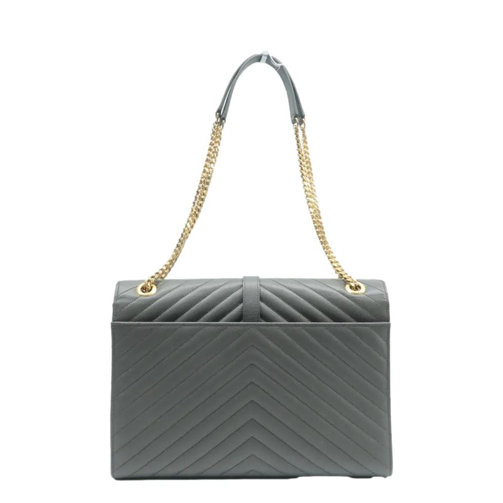 YVES SAINT LAURENT Large Envelope Chevron Leather Shoulder Bag Gray