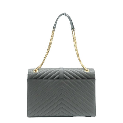 YVES SAINT LAURENT Large Envelope Chevron Leather Shoulder Bag Gray