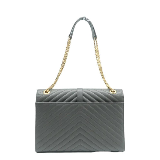 YVES SAINT LAURENT Large Envelope Chevron Leather Shoulder Bag Gray
