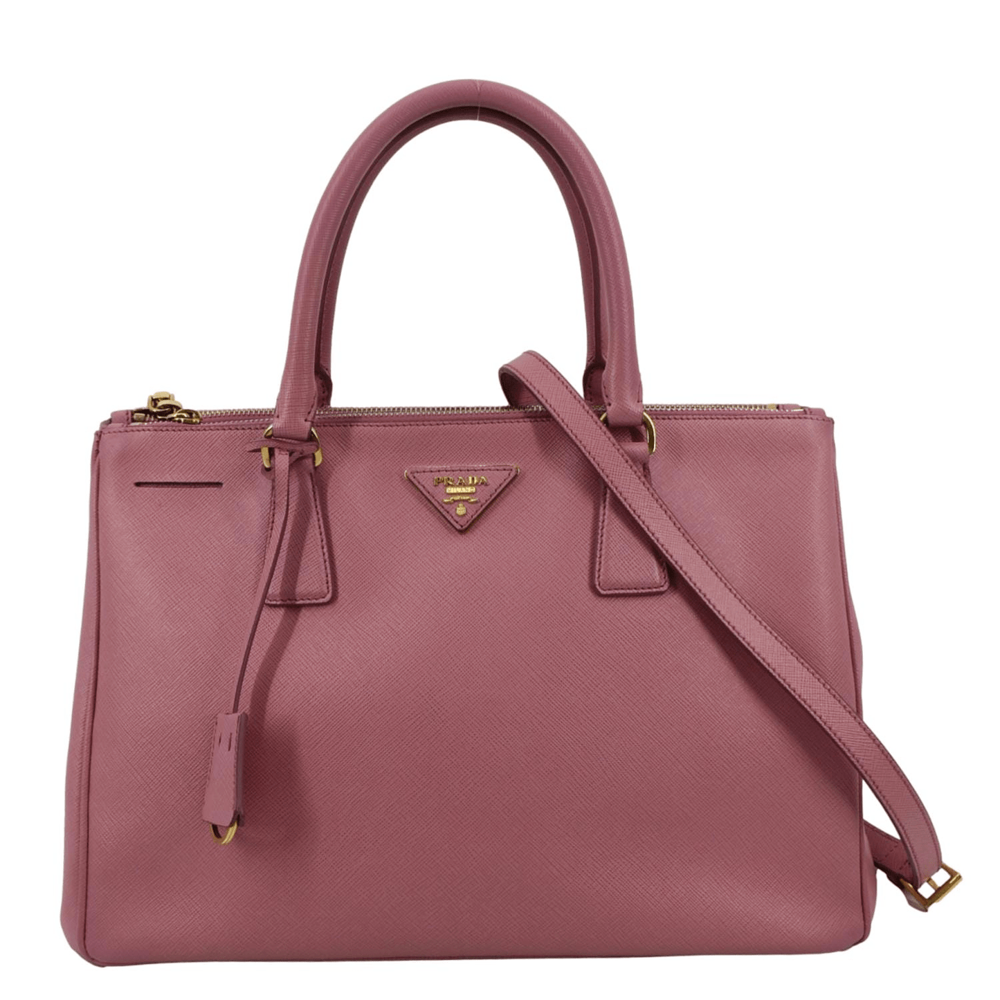 PRADA Galleria Double-Zip Medium Saffiano Leather Tote Bag Pink