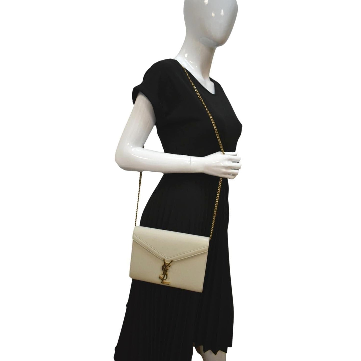 YVES SAINT LAURENT Cassandra Grain De Poudre Embossed Flap Crossbody Bag White