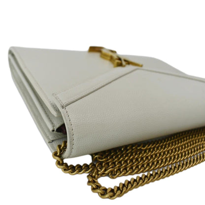 YVES SAINT LAURENT Cassandra Grain De Poudre Embossed Flap Crossbody Bag White