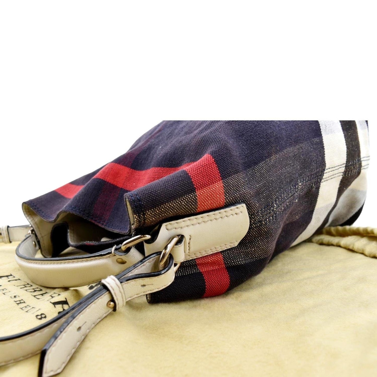 BURBERRY Susanna Mega Check Bucket Shoulder Bag Navy Blue