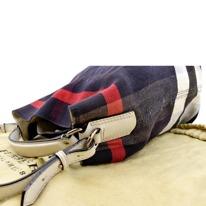 BURBERRY Susanna Mega Check Bucket Shoulder Bag Navy Blue