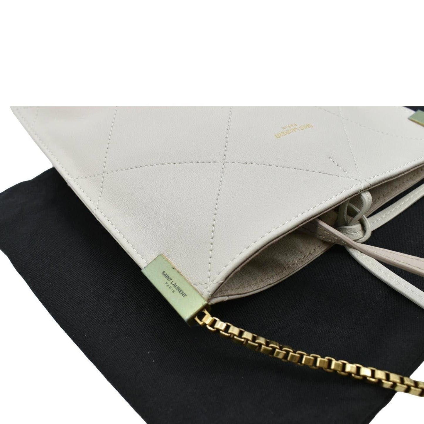 YVES SAINT LAURENT Suzanne Chain Leather Shoulder Bag White